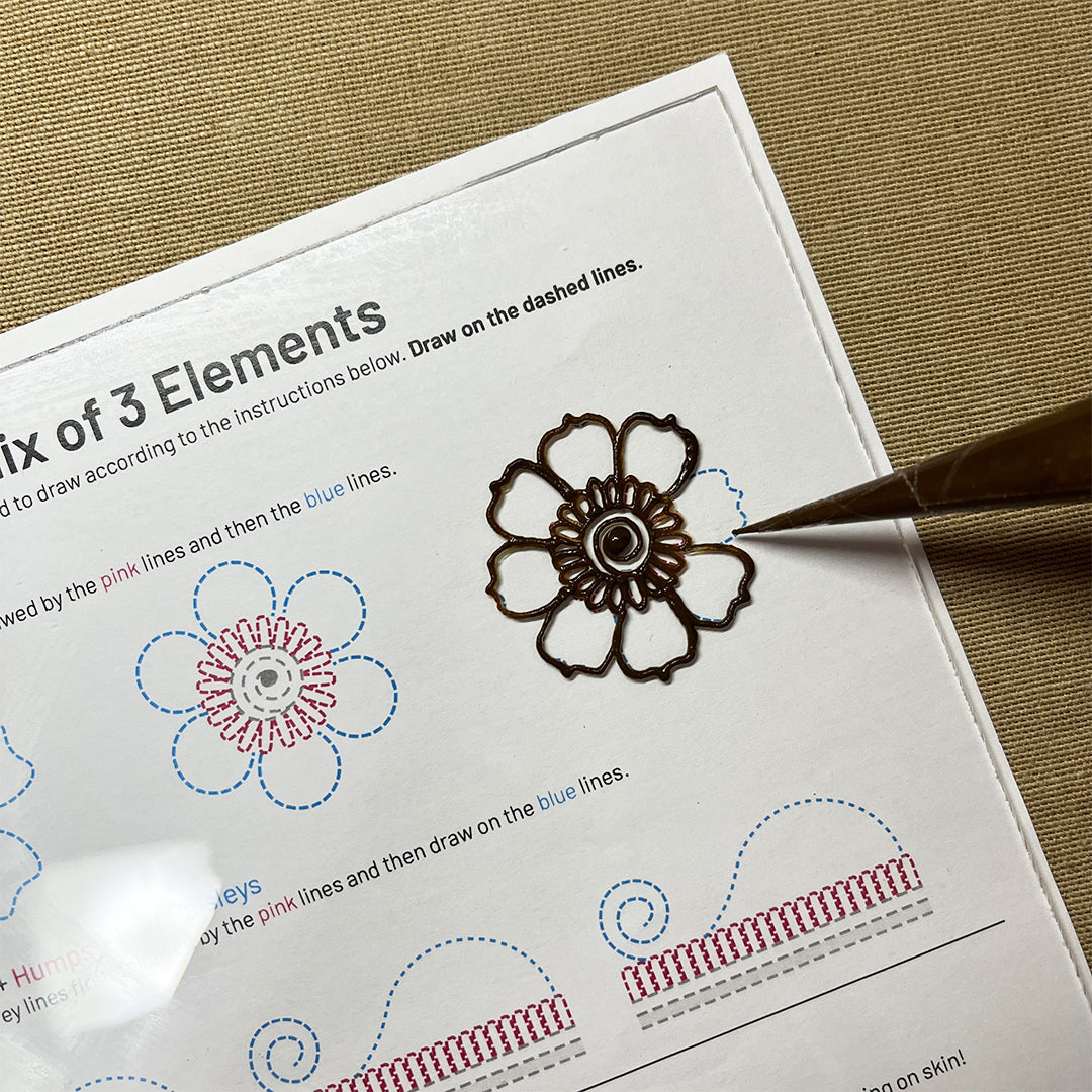 Learn henna at home with the Basics of Henna Drawing Digital Workbook for beginners.